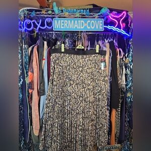 #0548 XL NWT VINCE CAMUTO Maxi Pleated Skirt Blk/Lavendr/Yellw 33"Lng 18.5-25Wst